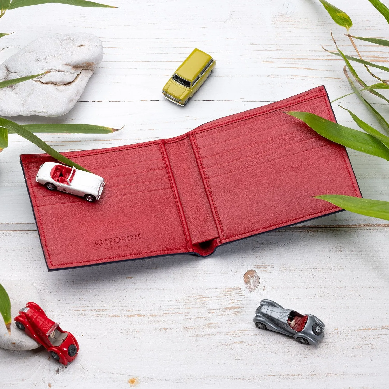 10cc Bifold Wallet in Black and Red, ANTORINI Naples