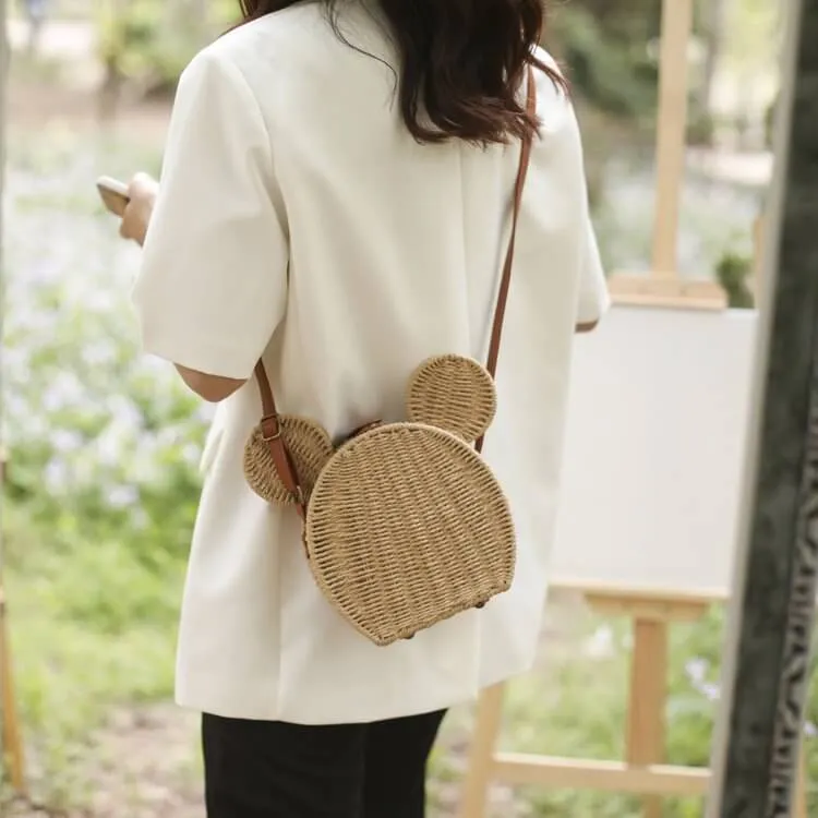 Animal Shape Design Mini Straw Crossbody Bag-Showtown