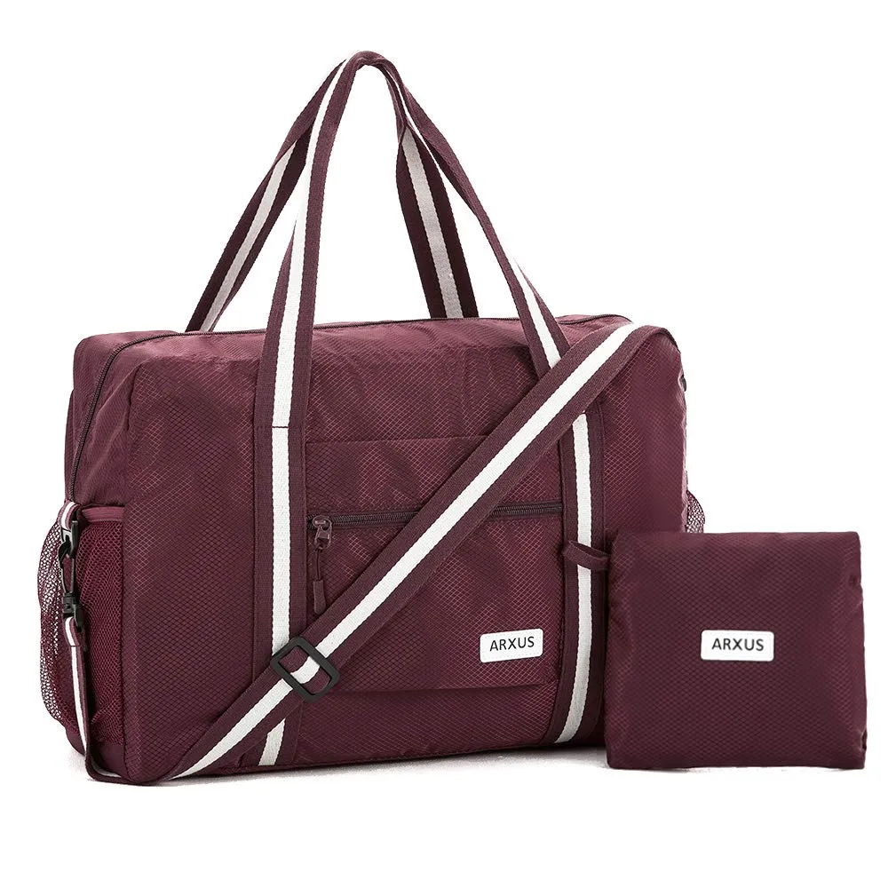 Arxus Travel Lightweight Waterproof Foldable Storage Carry Luggage Duffle Tote Bag (Wine Red)