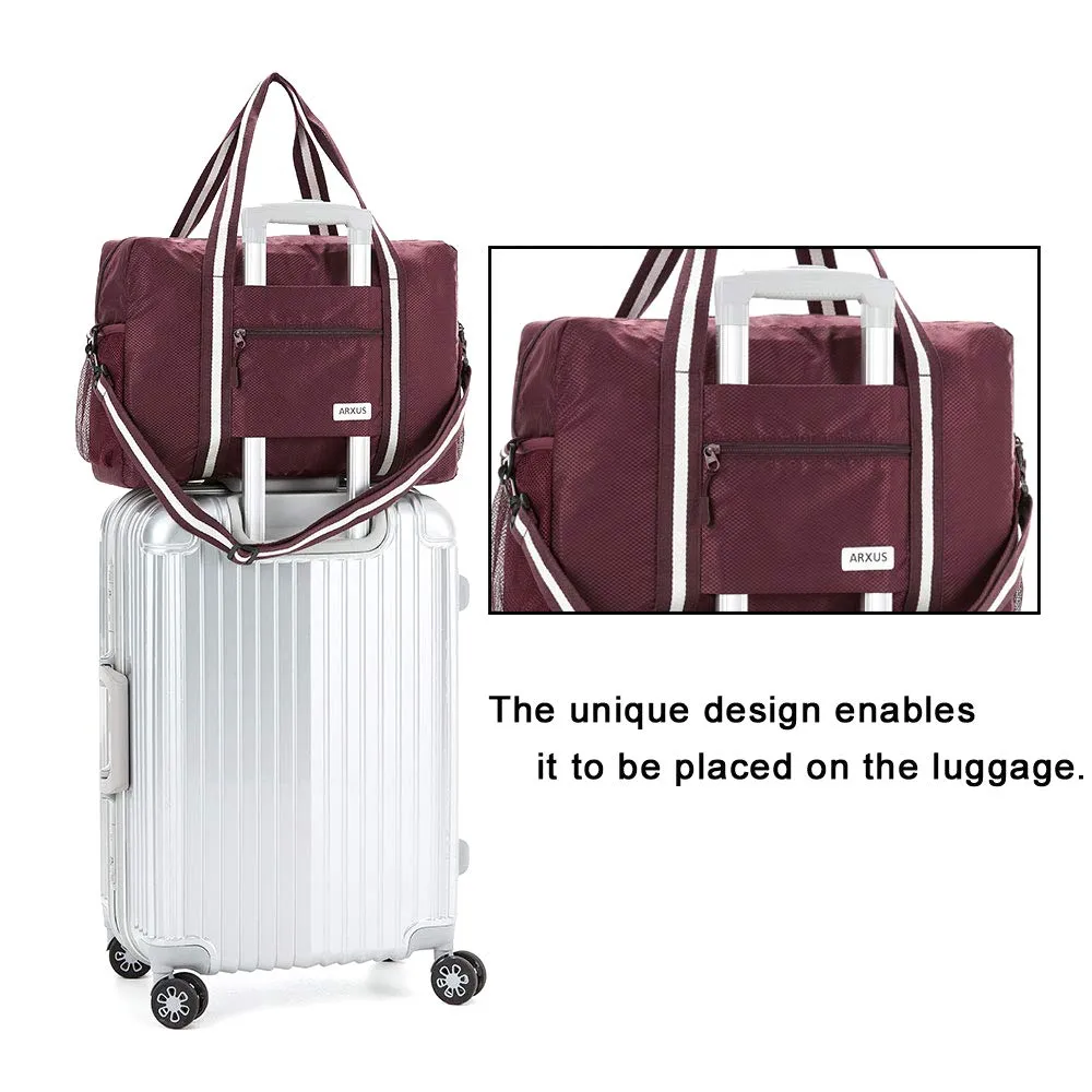 Arxus Travel Lightweight Waterproof Foldable Storage Carry Luggage Duffle Tote Bag (Wine Red)