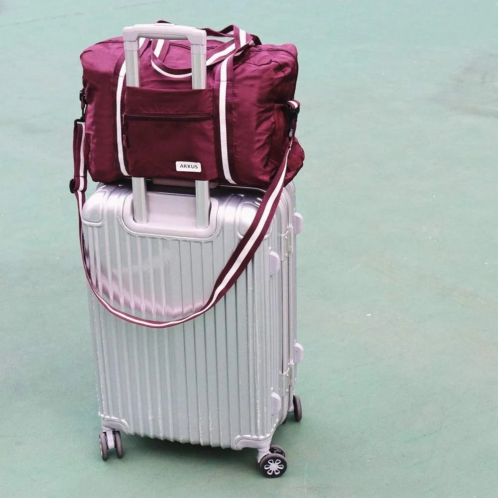 Arxus Travel Lightweight Waterproof Foldable Storage Carry Luggage Duffle Tote Bag (Wine Red)