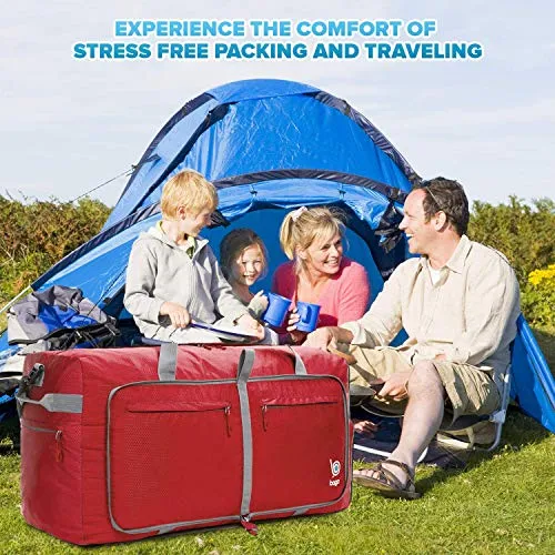 Bago 100L Travel Duffle Bag - Foldable Weekender Bag For Women & Men - Lightweight tier-resistant waterproof Shoe Pocket (Red)