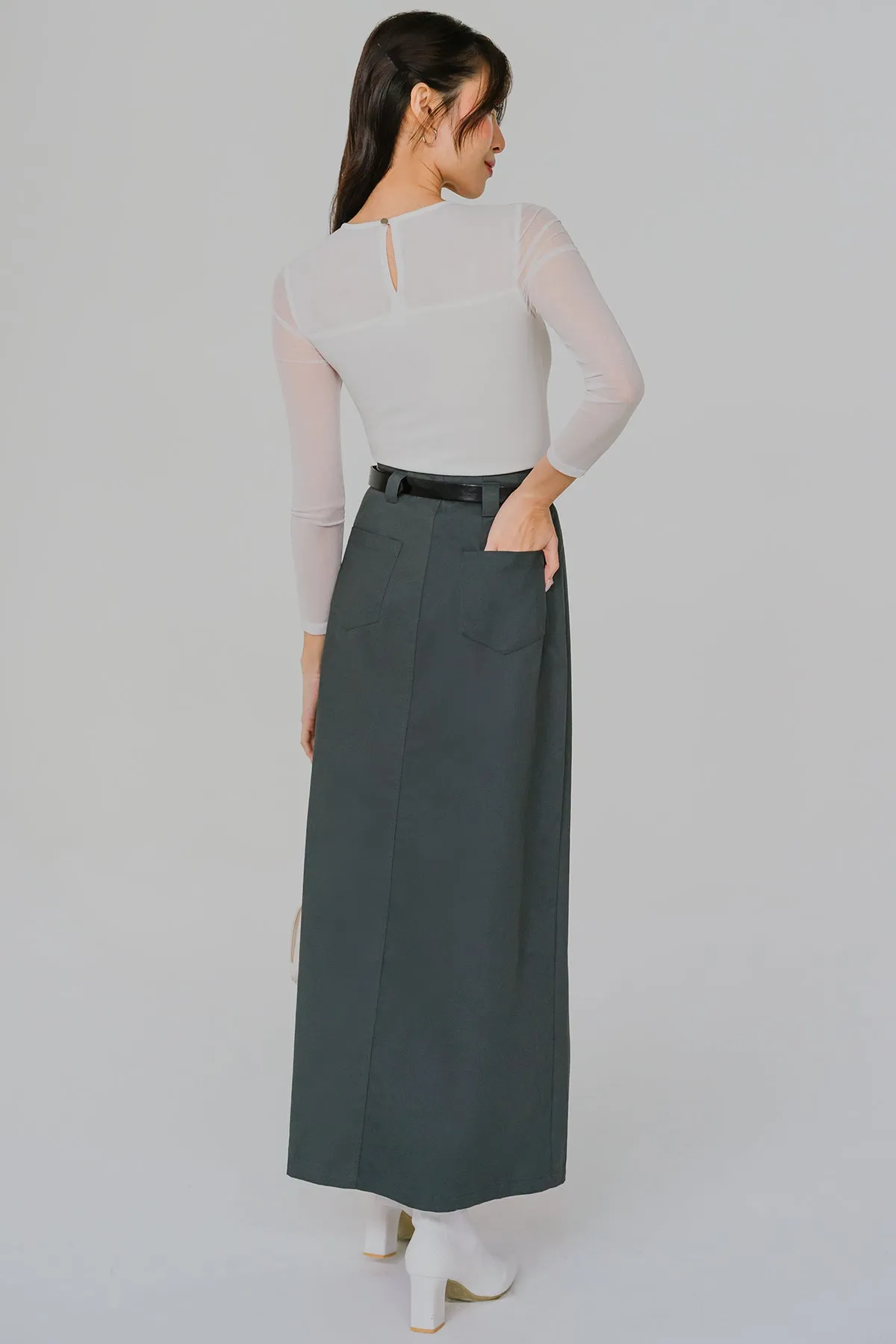 Belted Terrain Skirt (Teal-Grey)