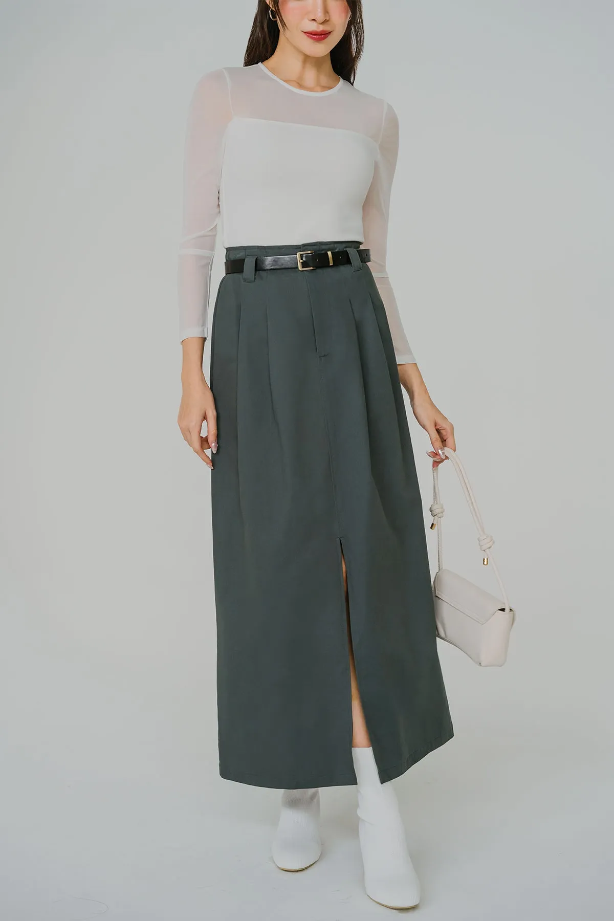 Belted Terrain Skirt (Teal-Grey)
