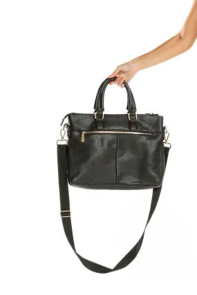Black Leather Satchel Handbag