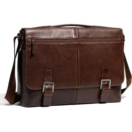 Boconi Tyler Tumbled Leather Expandable Messenger Bag