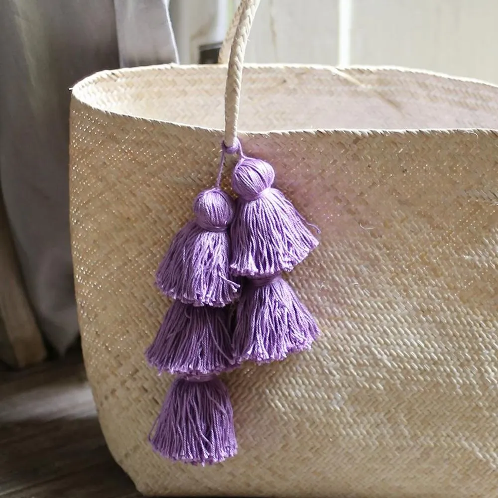 Borneo Sani Straw Tote Bag - with Purple Tassels