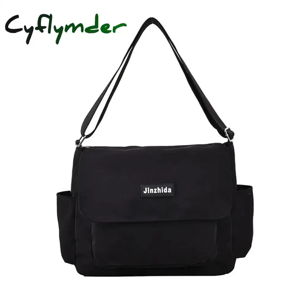 Cyflymder Simple School Student Shoulder Bag Nylon Handbags Solid Color Leisure Large Capacity Messenger Bag Male Female Tote Bag Satchels