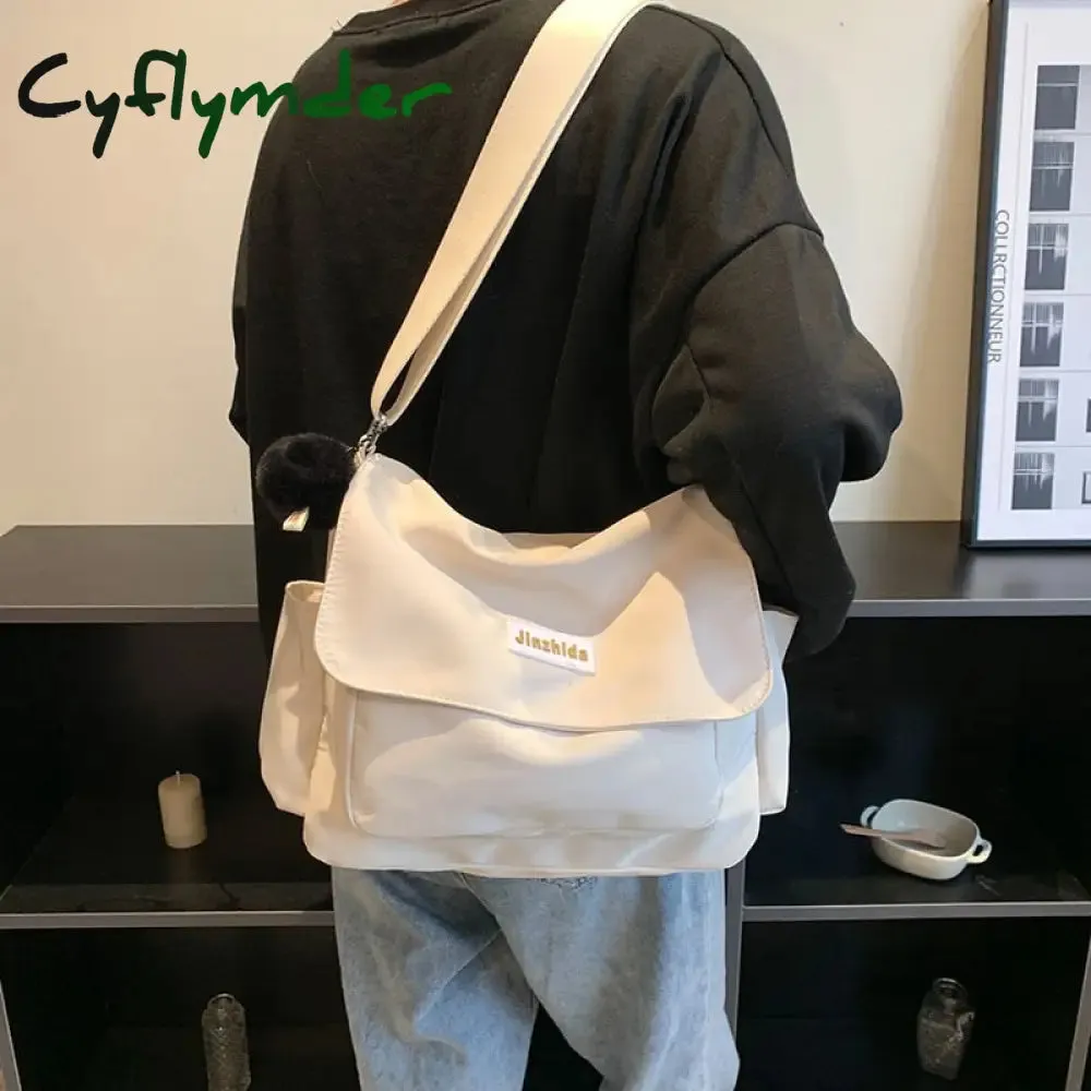 Cyflymder Simple School Student Shoulder Bag Nylon Handbags Solid Color Leisure Large Capacity Messenger Bag Male Female Tote Bag Satchels