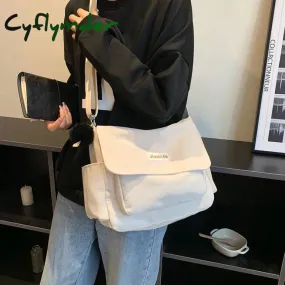 Cyflymder Simple School Student Shoulder Bag Nylon Handbags Solid Color Leisure Large Capacity Messenger Bag Male Female Tote Bag Satchels
