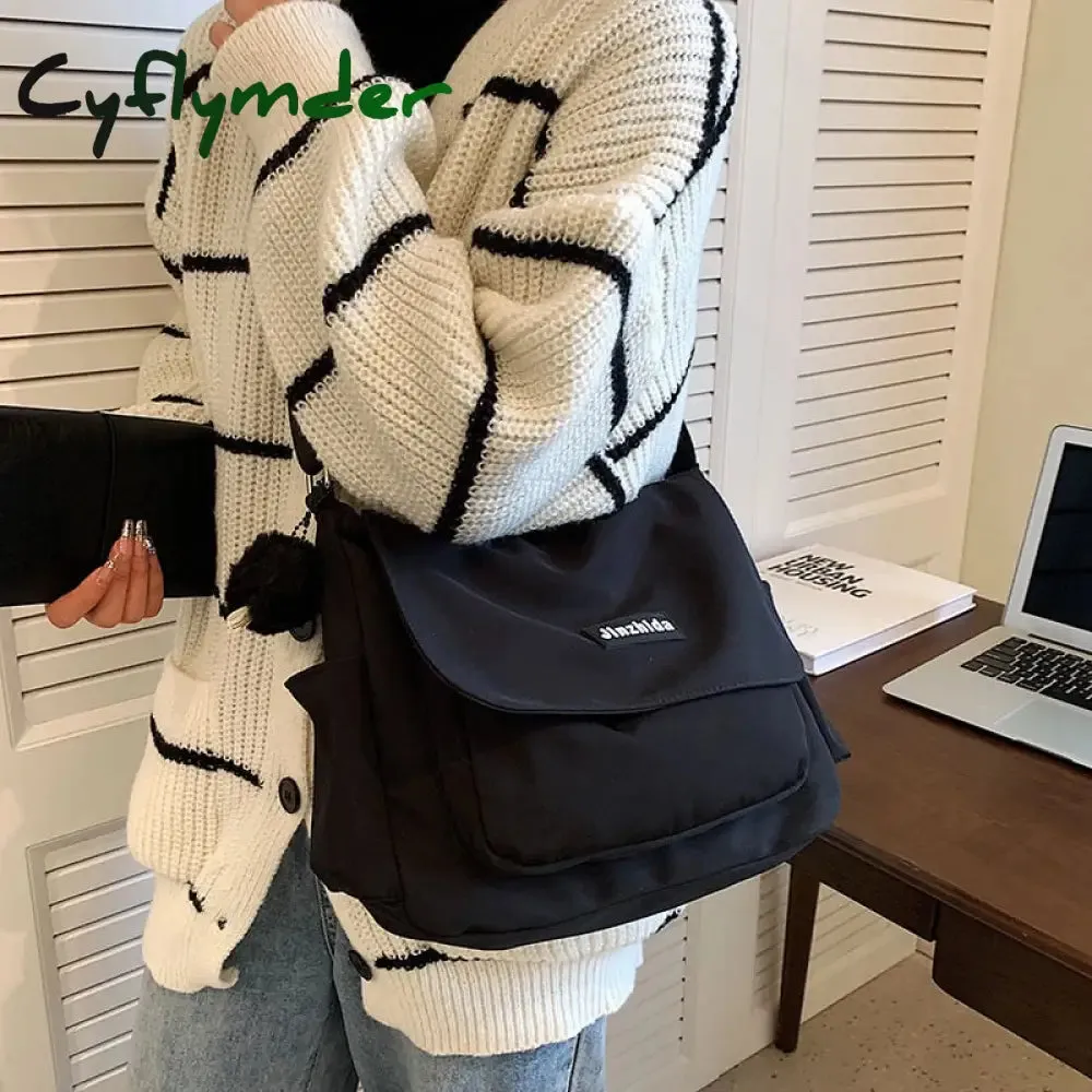 Cyflymder Simple School Student Shoulder Bag Nylon Handbags Solid Color Leisure Large Capacity Messenger Bag Male Female Tote Bag Satchels