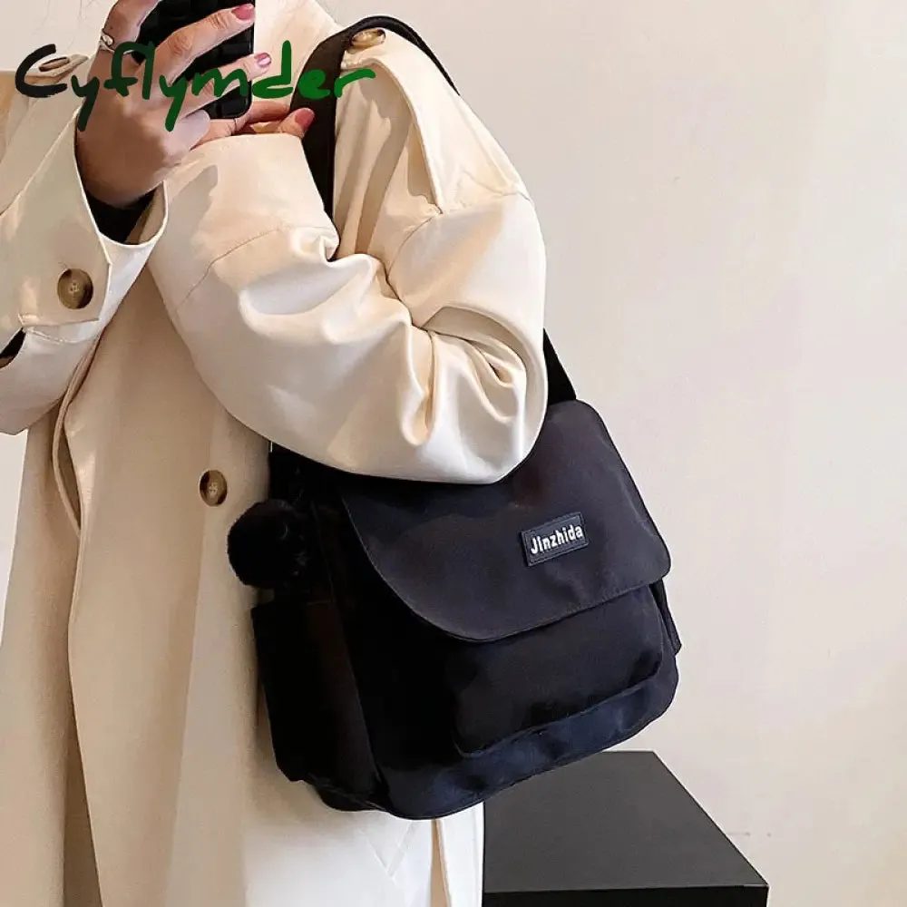 Cyflymder Simple School Student Shoulder Bag Nylon Handbags Solid Color Leisure Large Capacity Messenger Bag Male Female Tote Bag Satchels