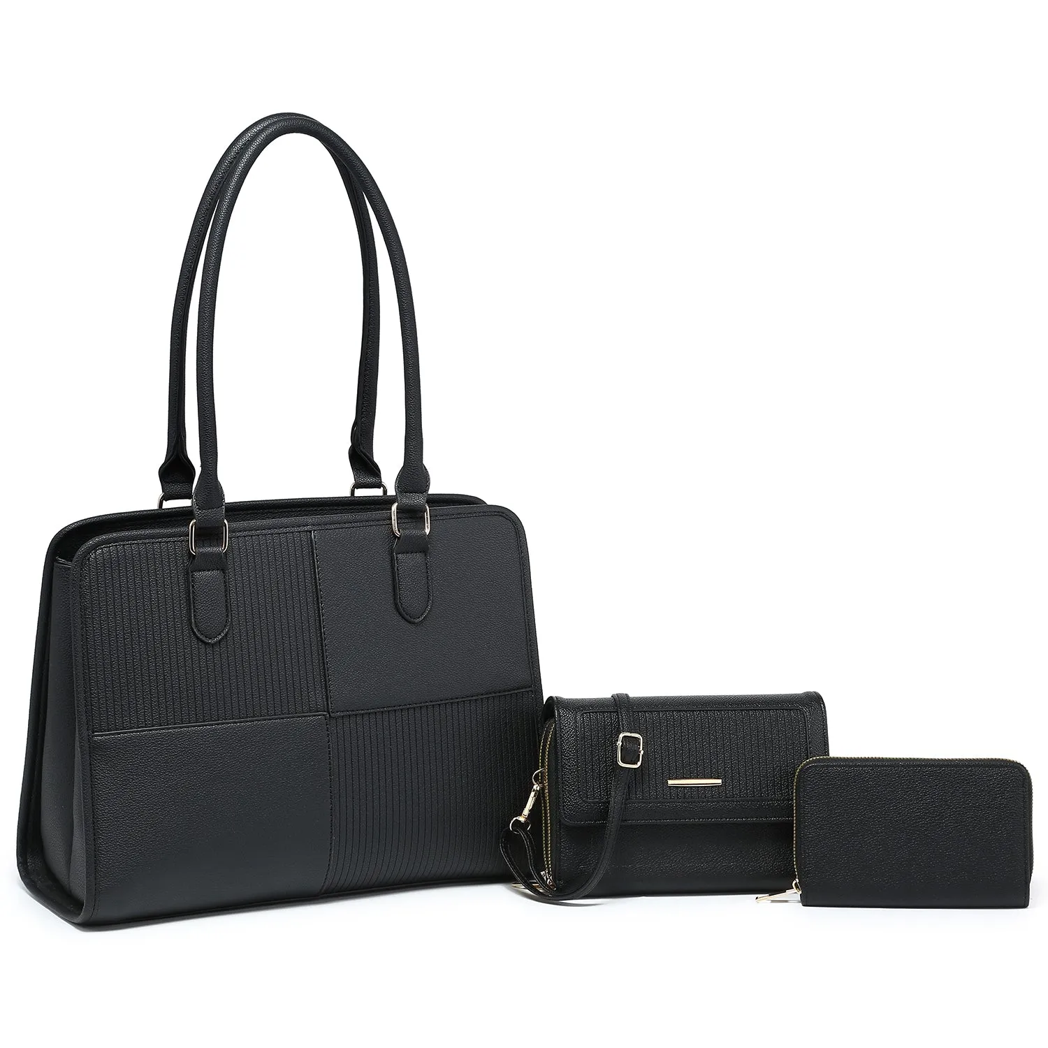 Embossed Stripe Patchwork 3-in-1 Satchel Set