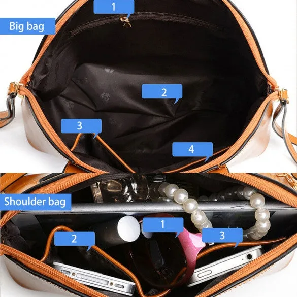 Fashion Women's Synthetic Leather Shoulder Bag   Messenger Bag   Bag   Wallet 4 Sets