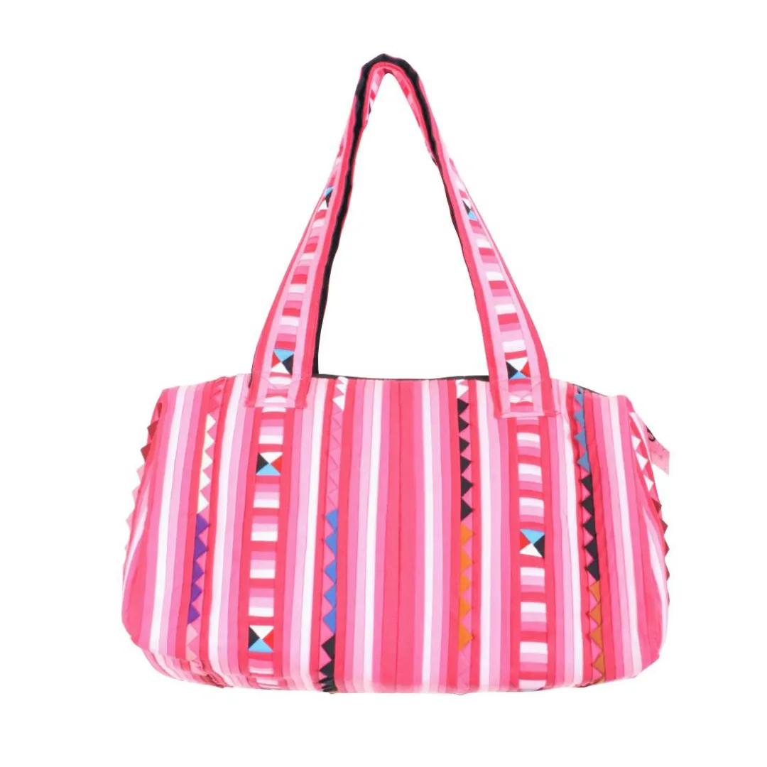 Geometric Hmong Pink Overnight Duffel Bag -  Thailand