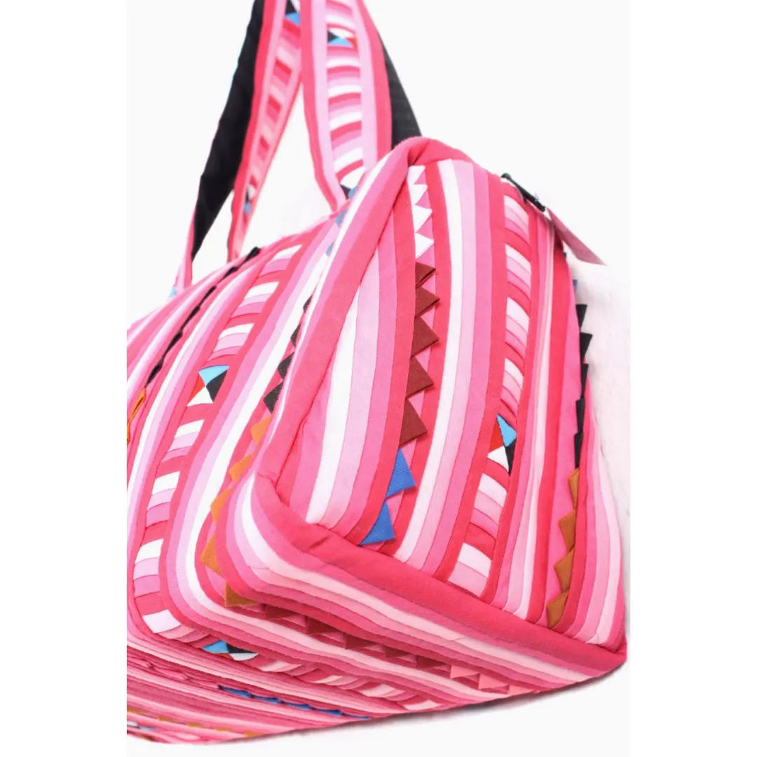 Geometric Hmong Pink Overnight Duffel Bag -  Thailand