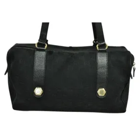 Gucci Black Large Logo Print Canvas And Black Leather Canvas Satchel