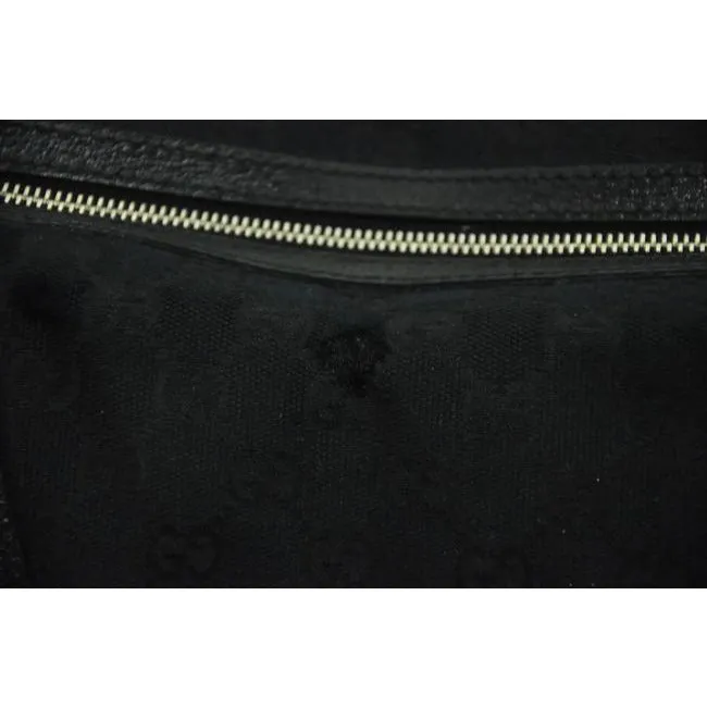 Gucci Black Large Logo Print Canvas And Black Leather Canvas Satchel