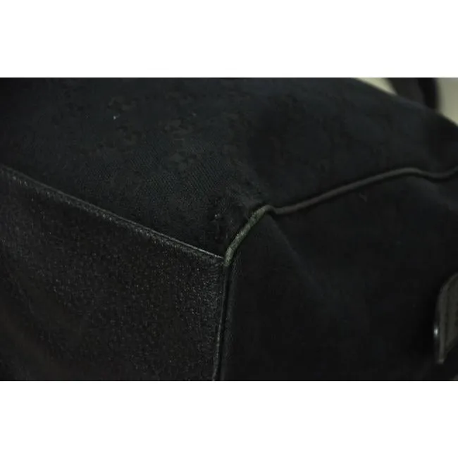 Gucci Black Large Logo Print Canvas And Black Leather Canvas Satchel