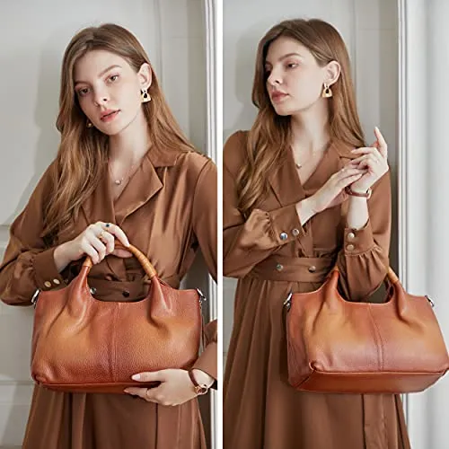 Iswee Genuine Leather Satchel Purses and Handbags for Women Top Handle Satchels Ladies Bags(Sorrel)