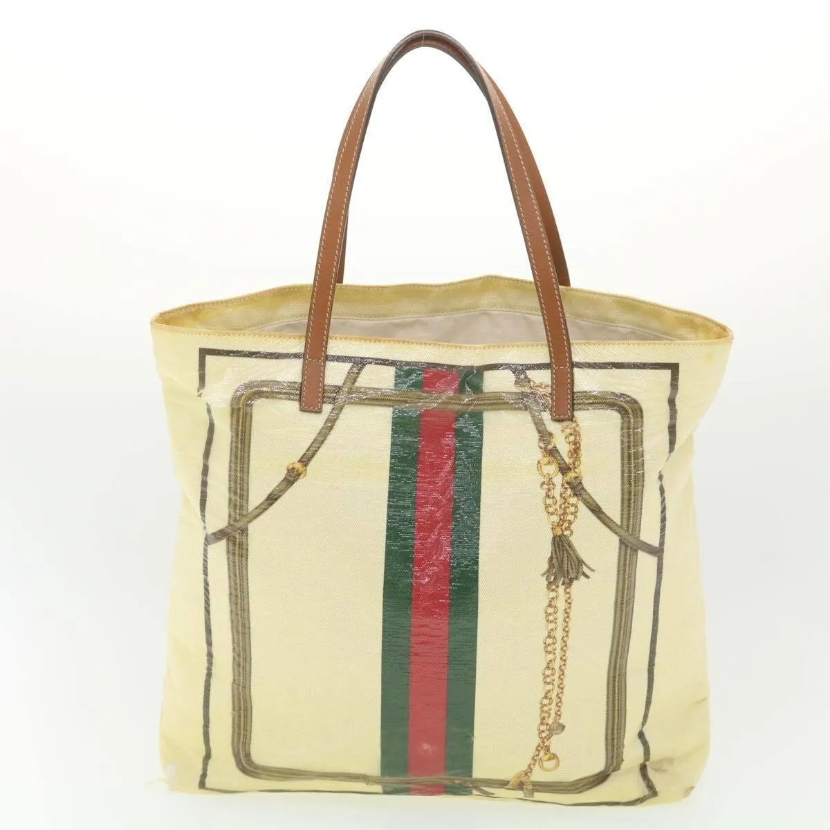 RARE, Gucci 'Ophidia' line, multi-color horse-bit, equestrian theme print canvas & camel leather, large, tote with a red/green Sherry stripe