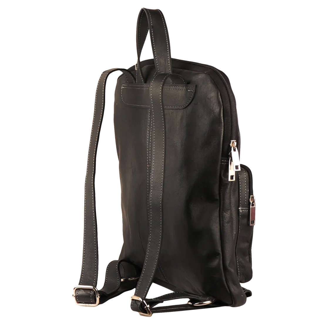 Raw Leather Mini Backpack Black