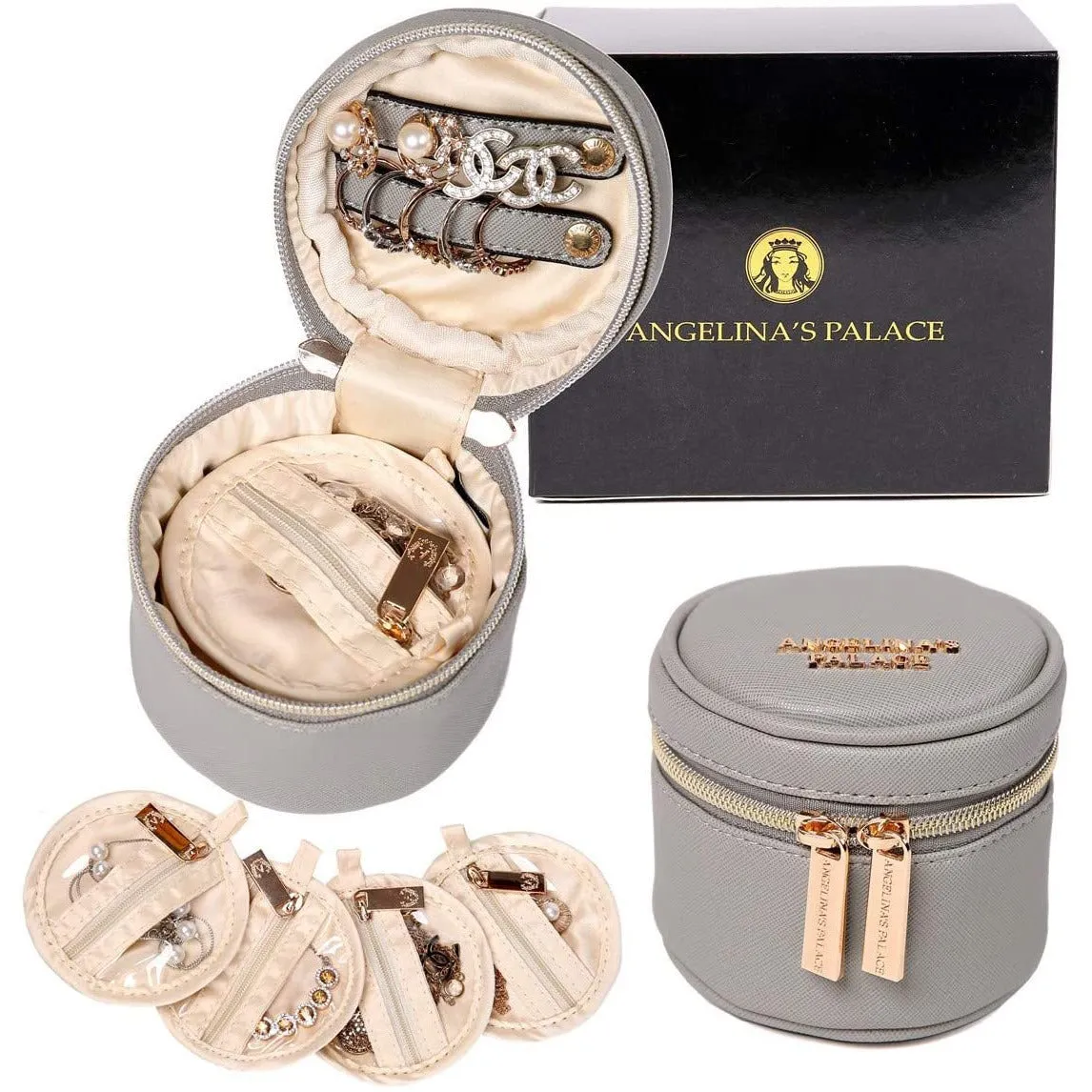 Round Jewelry Case Pearl Grey