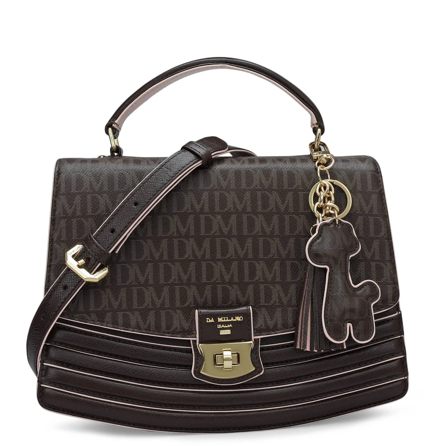 Small Monogram Franzy Leather Satchel - Chocolate
