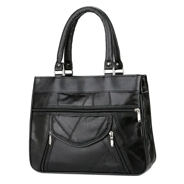 Top-Handle Bags Genuine Leather Bags Women Sheepskin Handbags Women Bag Designer Soft Shoulder Bag Lady Patchwork Vintage Bags