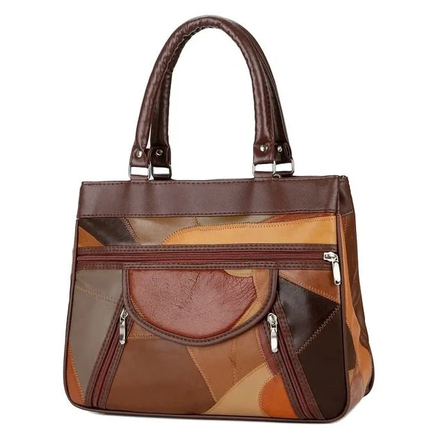 Top-Handle Bags Genuine Leather Bags Women Sheepskin Handbags Women Bag Designer Soft Shoulder Bag Lady Patchwork Vintage Bags