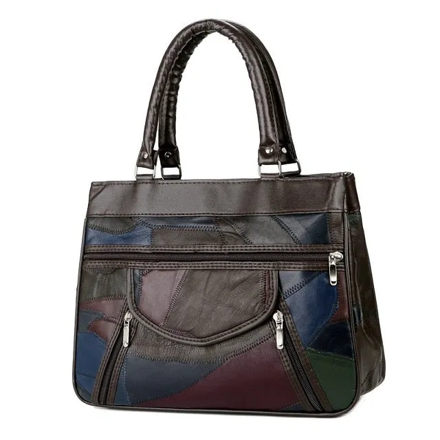 Top-Handle Bags Genuine Leather Bags Women Sheepskin Handbags Women Bag Designer Soft Shoulder Bag Lady Patchwork Vintage Bags