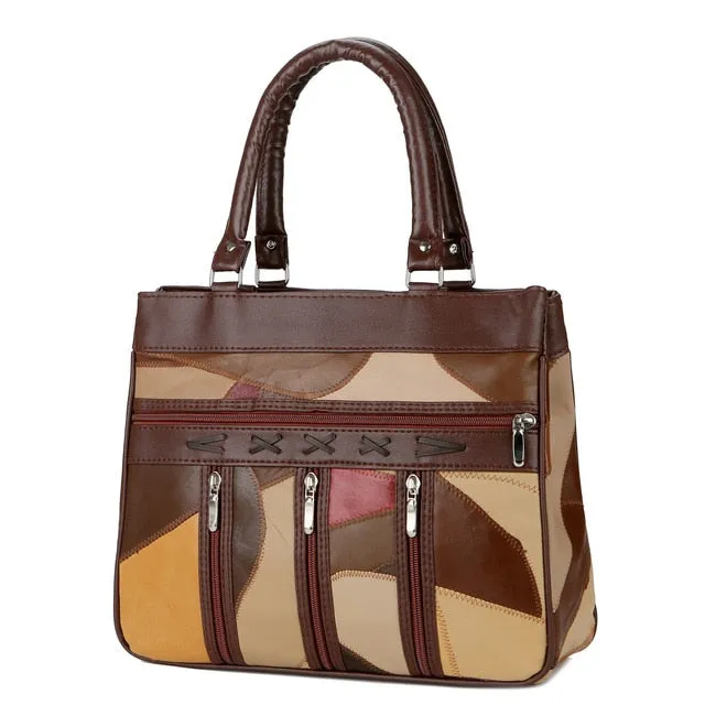 Top-Handle Bags Genuine Leather Bags Women Sheepskin Handbags Women Bag Designer Soft Shoulder Bag Lady Patchwork Vintage Bags