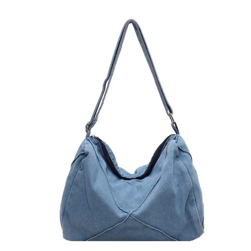 UAKISS  - Blue Denim Shoulder Bags For Women Simple Solid Canvas Satchels Casual Cotton Unisex Messenger Bags Soft Cloth Crossbody Bags