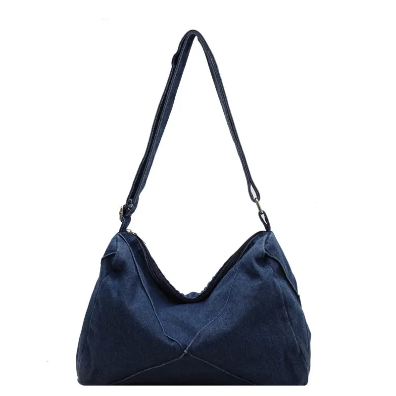 UAKISS  - Blue Denim Shoulder Bags For Women Simple Solid Canvas Satchels Casual Cotton Unisex Messenger Bags Soft Cloth Crossbody Bags