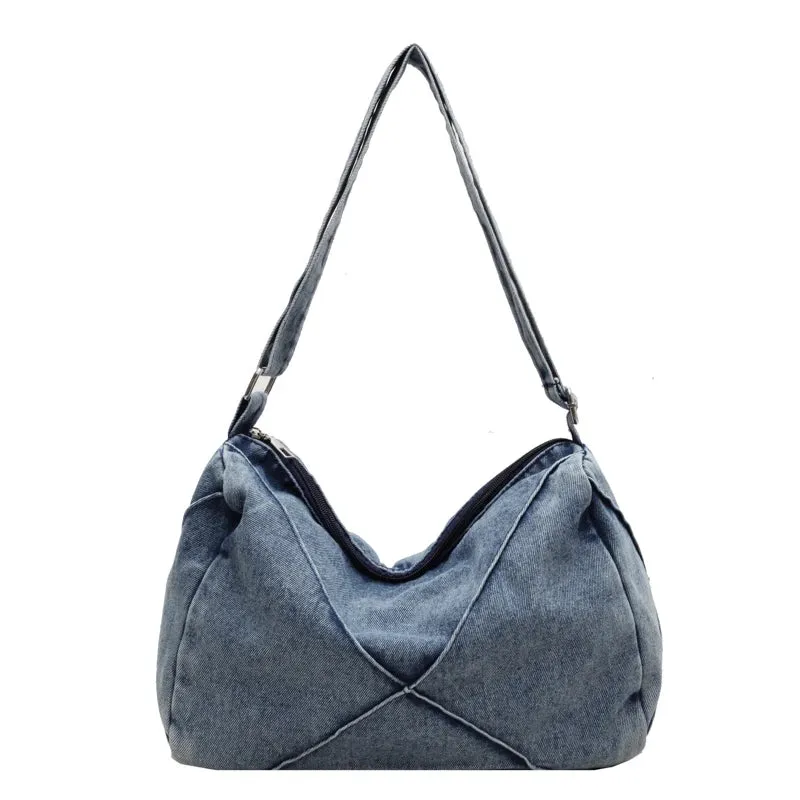 UAKISS  - Blue Denim Shoulder Bags For Women Simple Solid Canvas Satchels Casual Cotton Unisex Messenger Bags Soft Cloth Crossbody Bags