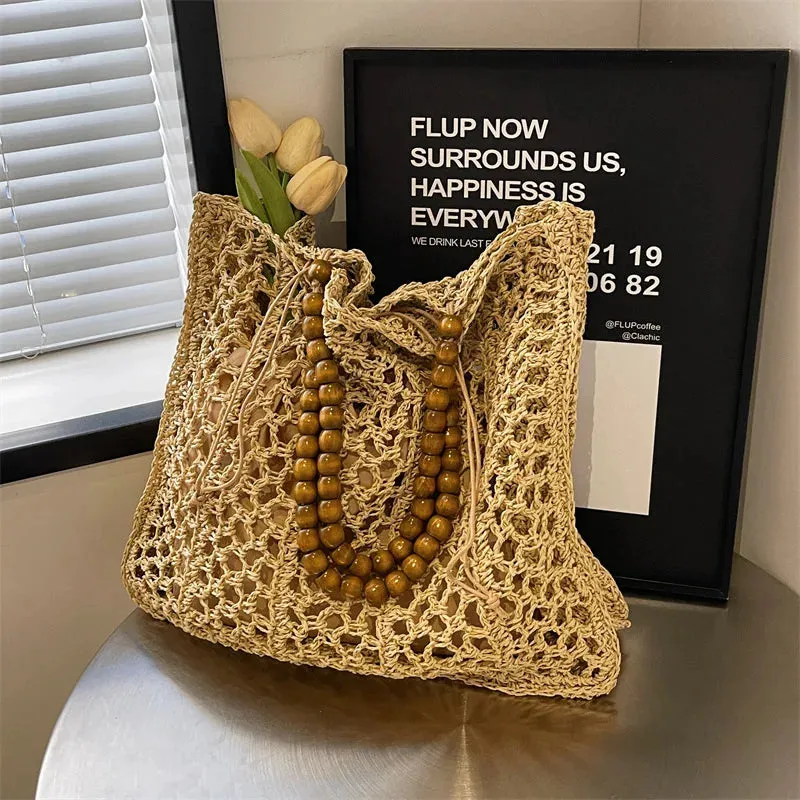 UAKISS  -  Bohemian Straw Bag Summer Handmade Beach Bag Large Capacity Shoulder Bag Vacation Rattan Totes Outdoors Seaside Handbag Bolsas