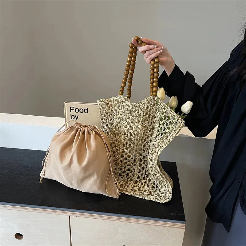 UAKISS  -  Bohemian Straw Bag Summer Handmade Beach Bag Large Capacity Shoulder Bag Vacation Rattan Totes Outdoors Seaside Handbag Bolsas