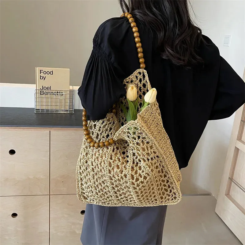 UAKISS  -  Bohemian Straw Bag Summer Handmade Beach Bag Large Capacity Shoulder Bag Vacation Rattan Totes Outdoors Seaside Handbag Bolsas