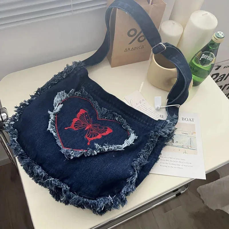 UAKISS  - Denim Fashion Large Capacity Japanese Harajuku Messenger Bags Shoulder Bags Commuter Bags Coin Purses Fashion Handbags Satchels