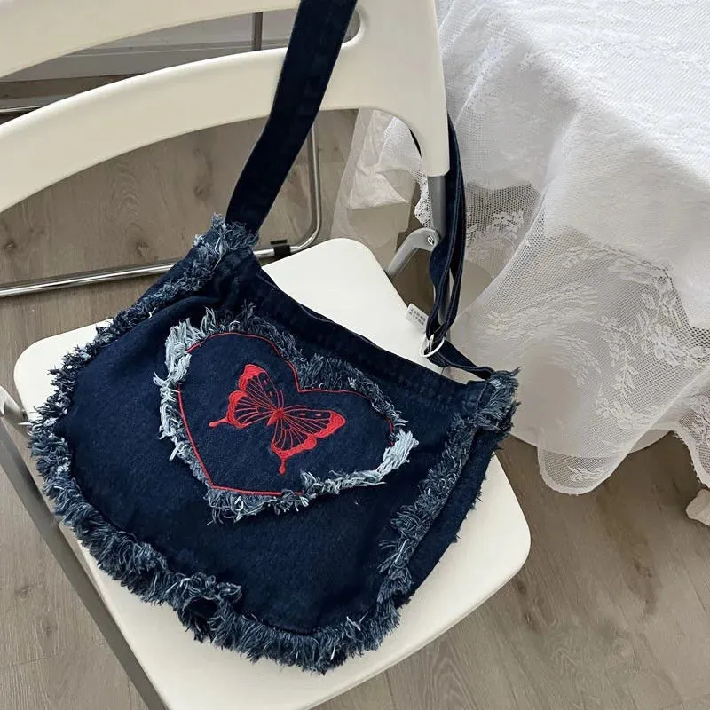 UAKISS  - Denim Fashion Large Capacity Japanese Harajuku Messenger Bags Shoulder Bags Commuter Bags Coin Purses Fashion Handbags Satchels