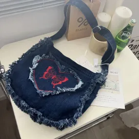UAKISS  - Denim Fashion Large Capacity Japanese Harajuku Messenger Bags Shoulder Bags Commuter Bags Coin Purses Fashion Handbags Satchels