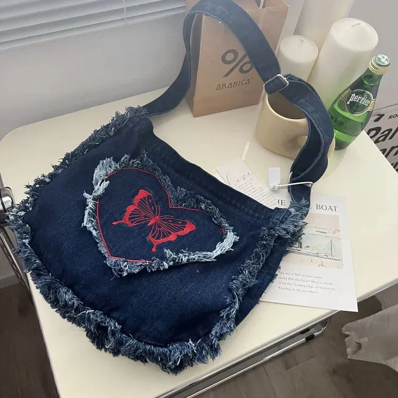 UAKISS  - Denim Fashion Large Capacity Japanese Harajuku Messenger Bags Shoulder Bags Commuter Bags Coin Purses Fashion Handbags Satchels