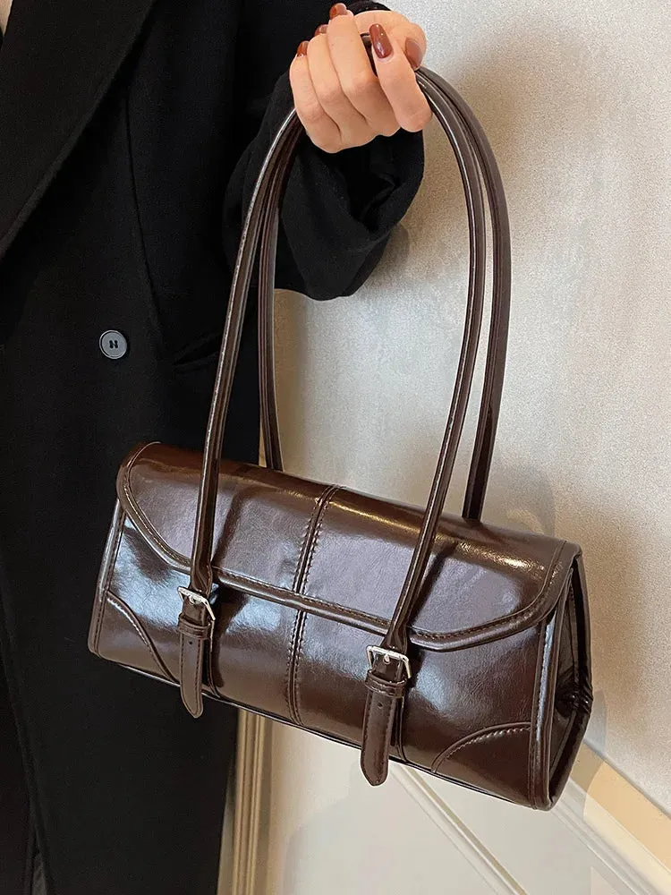 Uakiss High End Burgundy Oil Wax Leather Underarm Bag Elegant Women's Magnetic Buckle Shoulder Bag Commuter Versatile Ladies Tote Bags