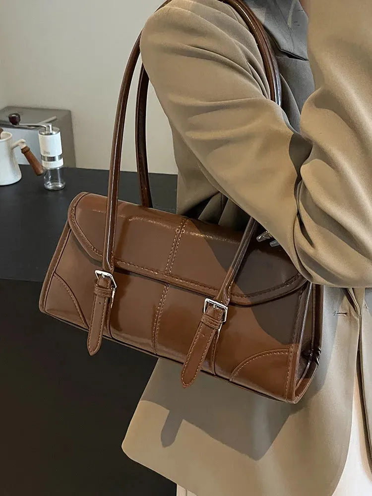 Uakiss High End Burgundy Oil Wax Leather Underarm Bag Elegant Women's Magnetic Buckle Shoulder Bag Commuter Versatile Ladies Tote Bags
