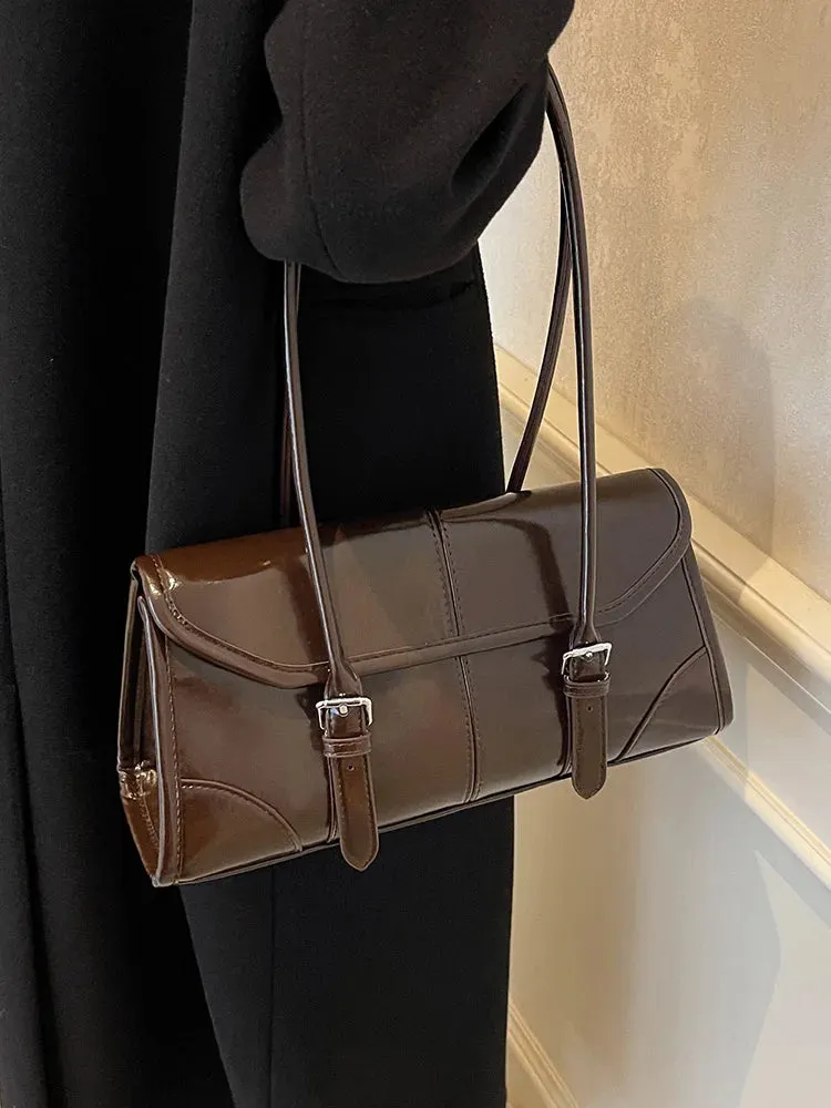 Uakiss High End Burgundy Oil Wax Leather Underarm Bag Elegant Women's Magnetic Buckle Shoulder Bag Commuter Versatile Ladies Tote Bags