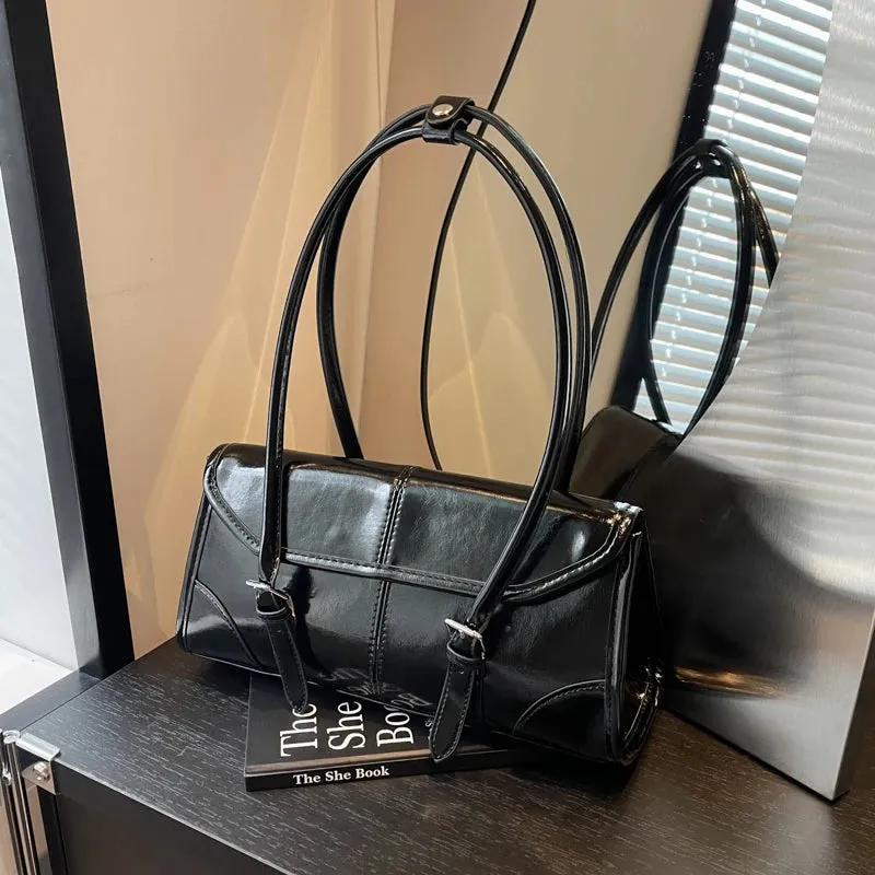 Uakiss High End Burgundy Oil Wax Leather Underarm Bag Elegant Women's Magnetic Buckle Shoulder Bag Commuter Versatile Ladies Tote Bags