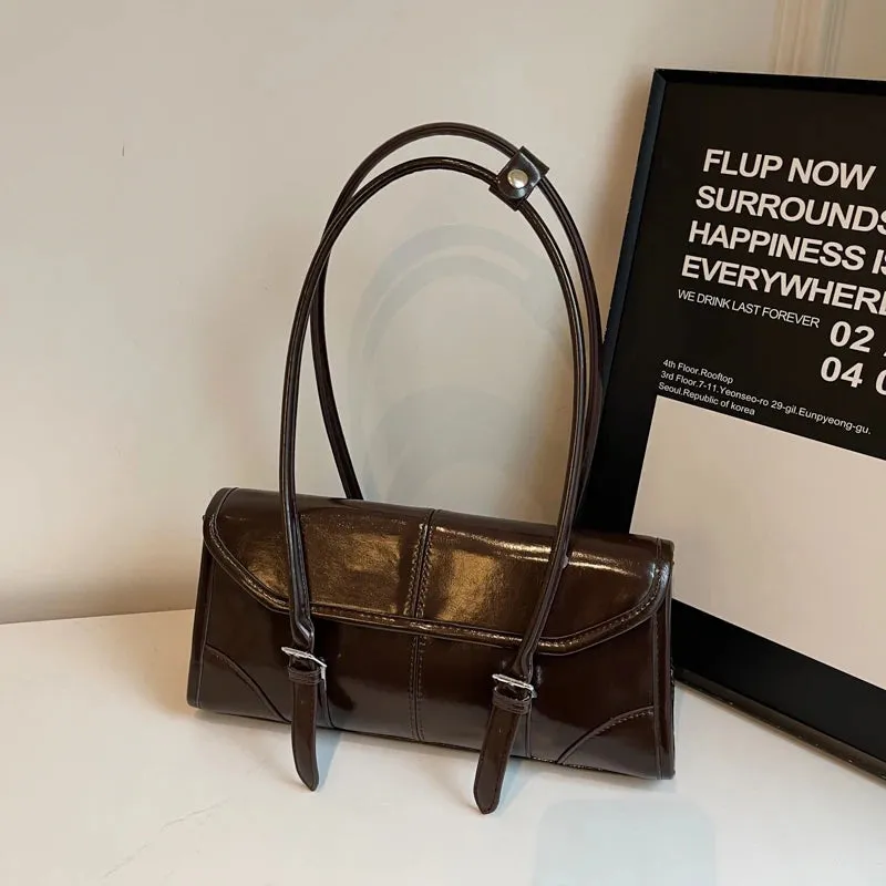 Uakiss High End Burgundy Oil Wax Leather Underarm Bag Elegant Women's Magnetic Buckle Shoulder Bag Commuter Versatile Ladies Tote Bags