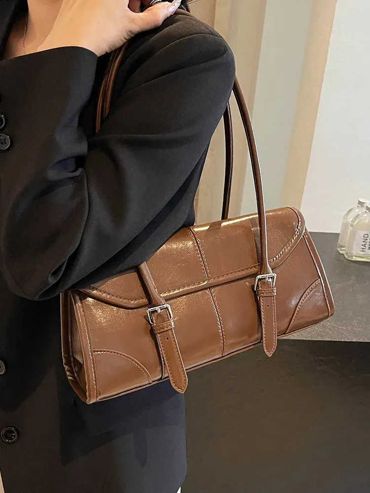 Uakiss High End Burgundy Oil Wax Leather Underarm Bag Elegant Women's Magnetic Buckle Shoulder Bag Commuter Versatile Ladies Tote Bags