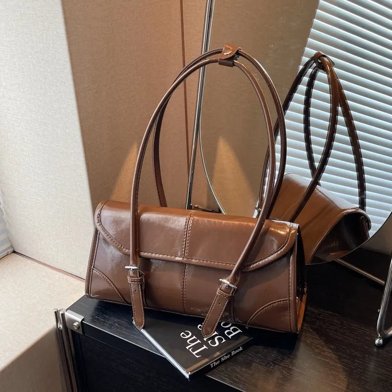 Uakiss High End Burgundy Oil Wax Leather Underarm Bag Elegant Women's Magnetic Buckle Shoulder Bag Commuter Versatile Ladies Tote Bags
