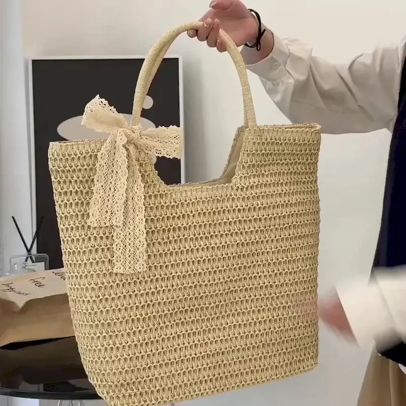 UAKISS  -   Ladies Big Straw Shoulder Side Bags Women  Summer Hit Trendy Fashion Tote Bag Lady Handbags Purses Beach Totes